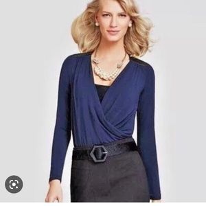 Cabi Faux Leather Drape Top